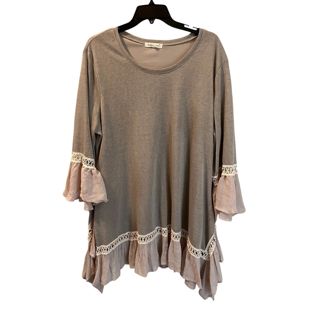 Indigo Soul Tan Tunic‎ Top Dress Size 3XL Boho Lace Ruffle